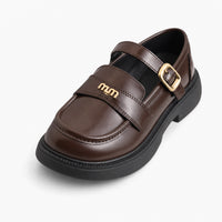Brown Chunky Loafers Buckle Strap