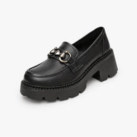 Gentry Morris 35 / Black Square Toe Chain Platform Loafers