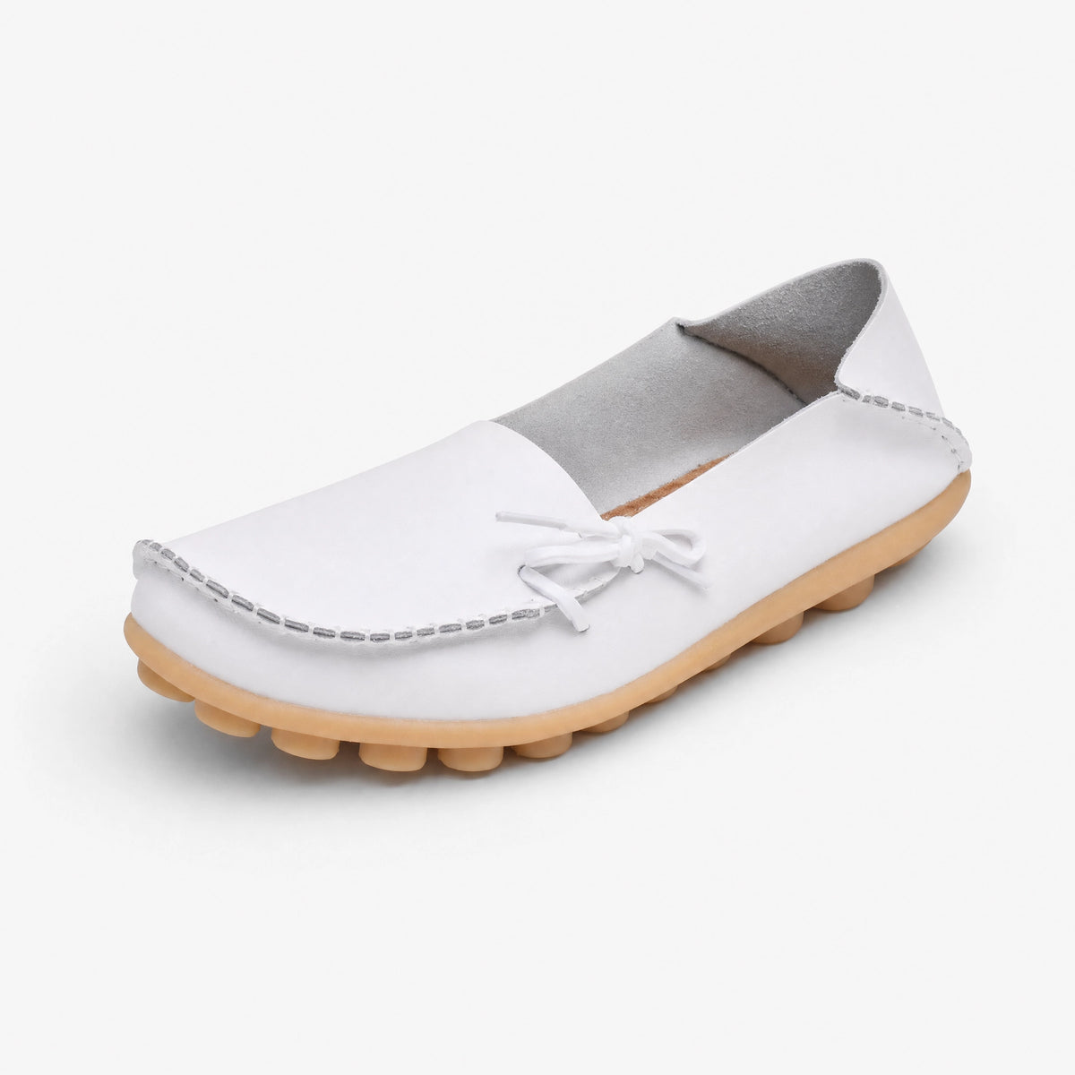 White Leather Studded Bow Loafers
