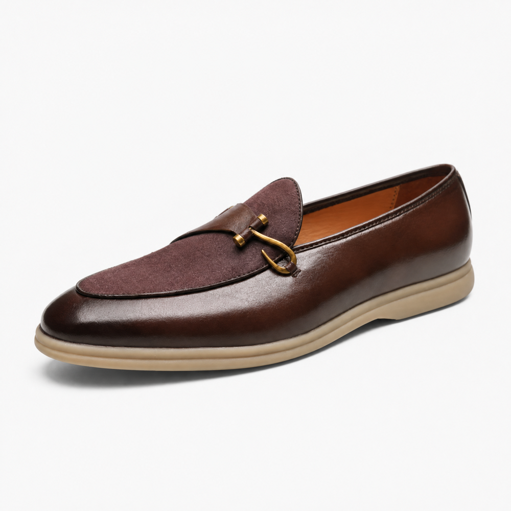 Brown Mixed Leather Horsebit Loafers