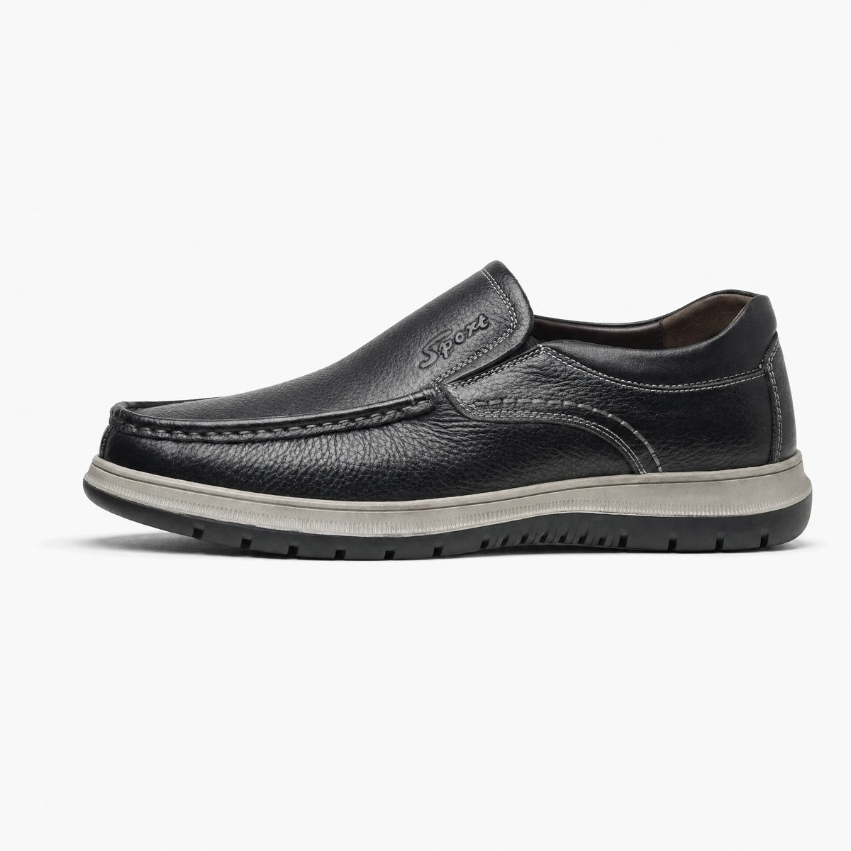 Black Leather Contrast Sole Loafers