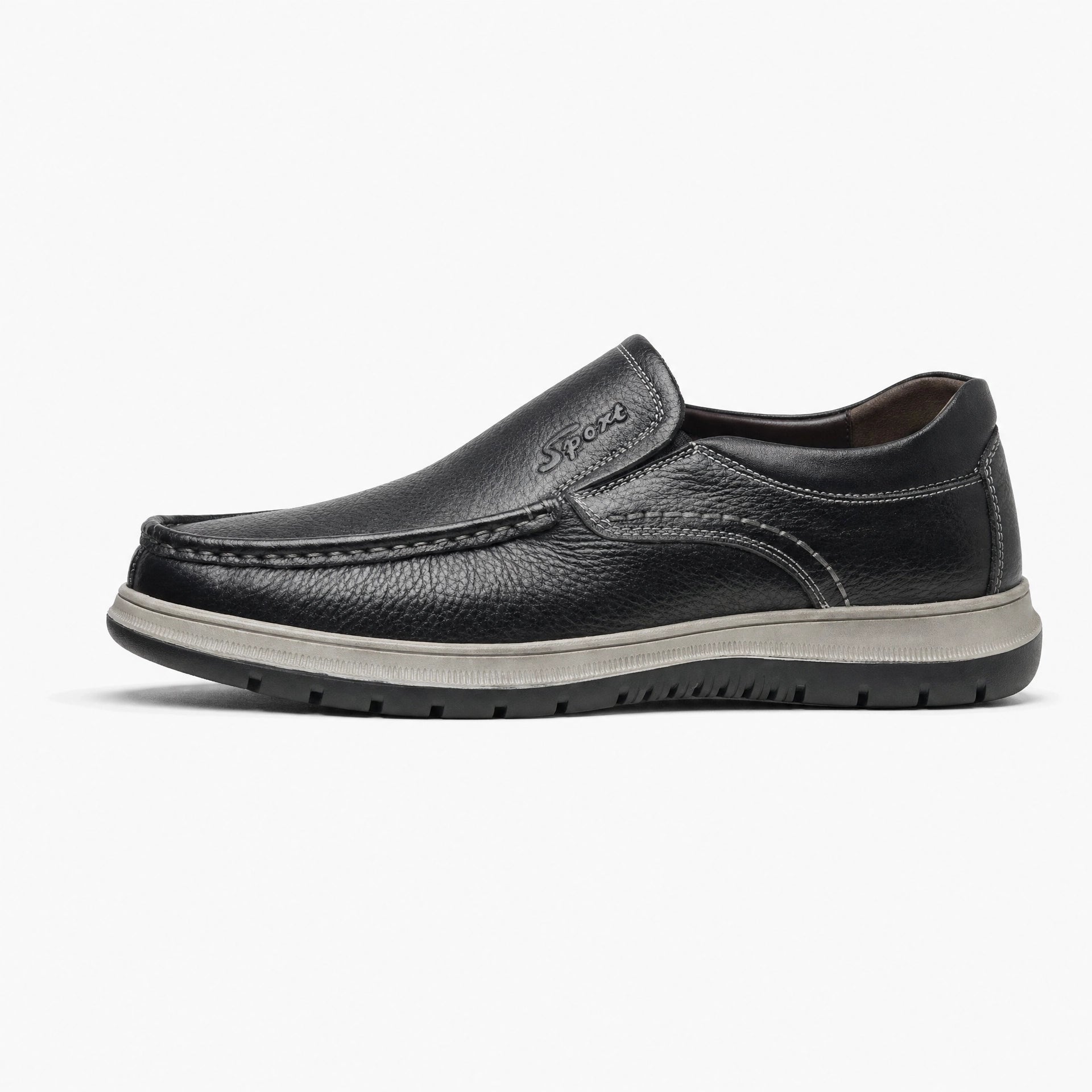 Black Leather Contrast Sole Loafers