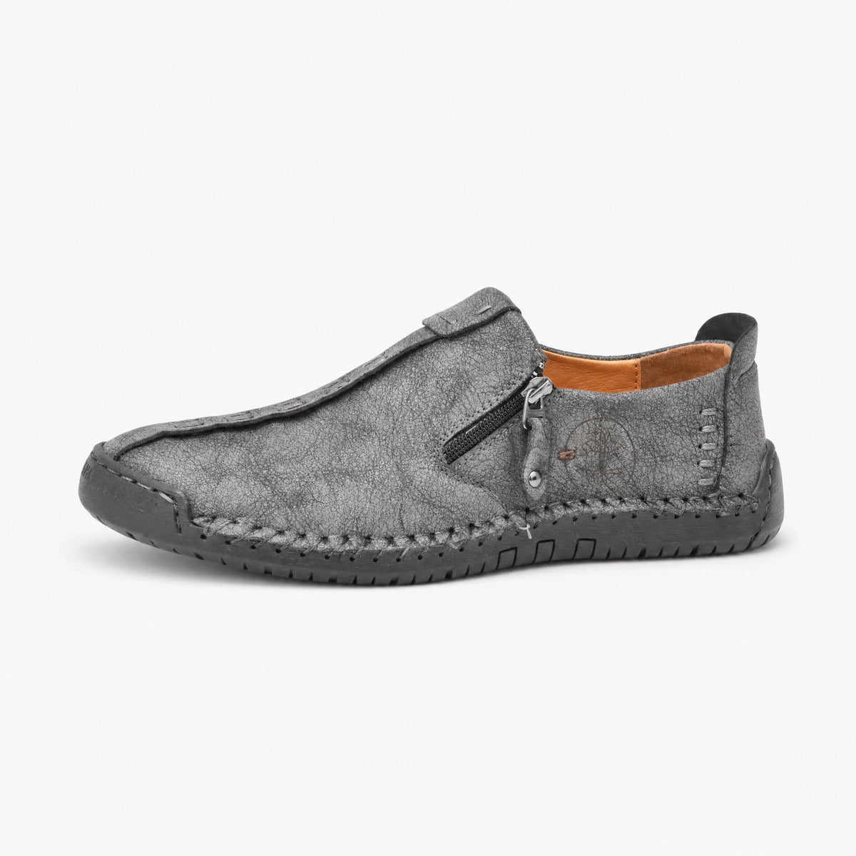 Grey Textured Zip Loafers