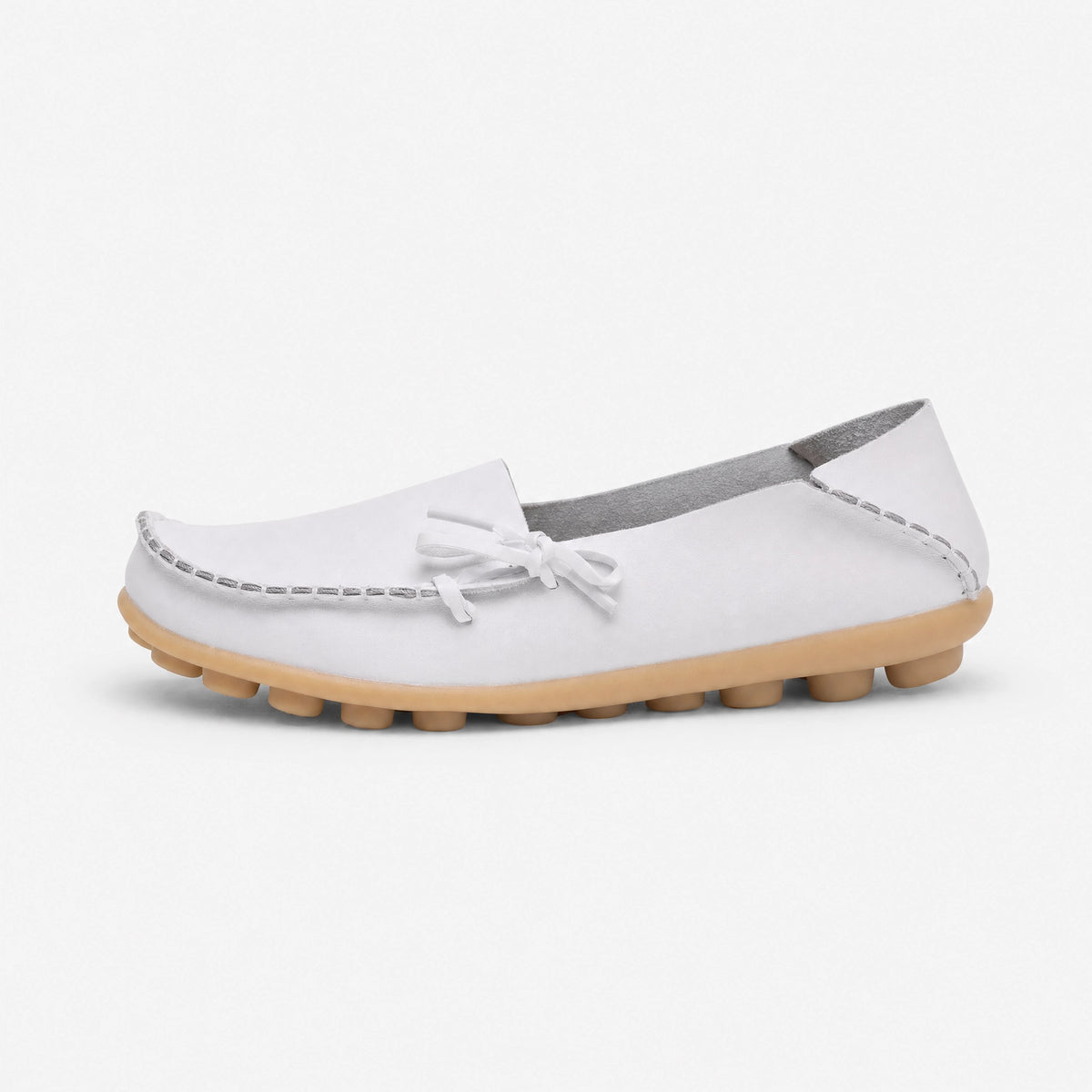 White Leather Studded Bow Loafers