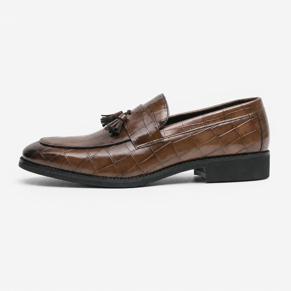 Embossed Tassel Loafers Square Toe