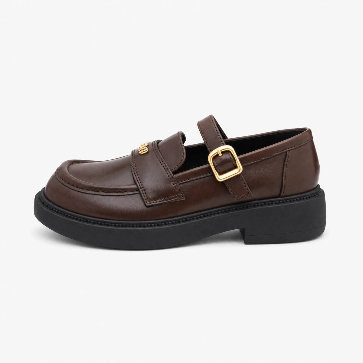 Brown Chunky Loafers Buckle Strap