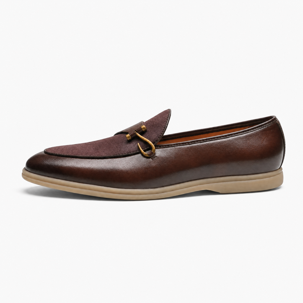 Brown Mixed Leather Horsebit Loafers