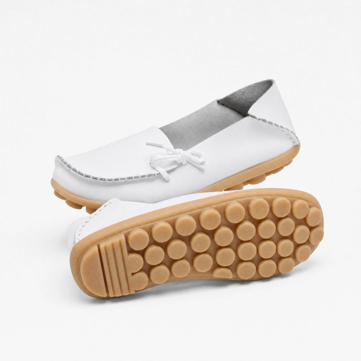 White Leather Studded Bow Loafers