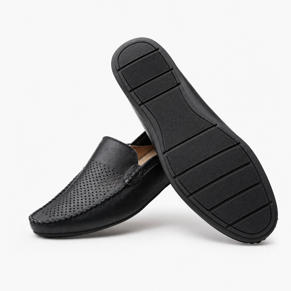 Black Breathable Leather Loafers