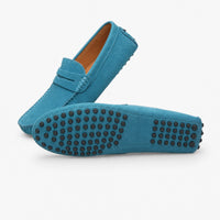 Blue Suede Rubber Pebble Loafers