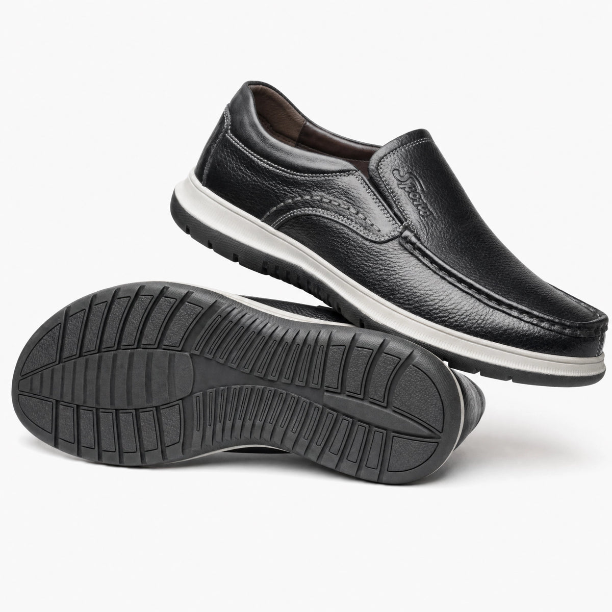 Black Leather Contrast Sole Loafers