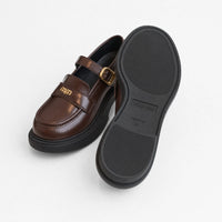 Brown Chunky Loafers Buckle Strap
