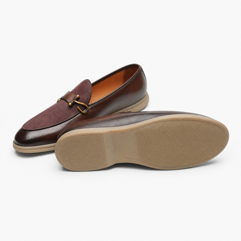 Brown Mixed Leather Horsebit Loafers