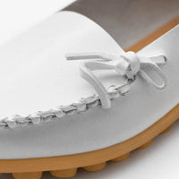 White Leather Studded Bow Loafers