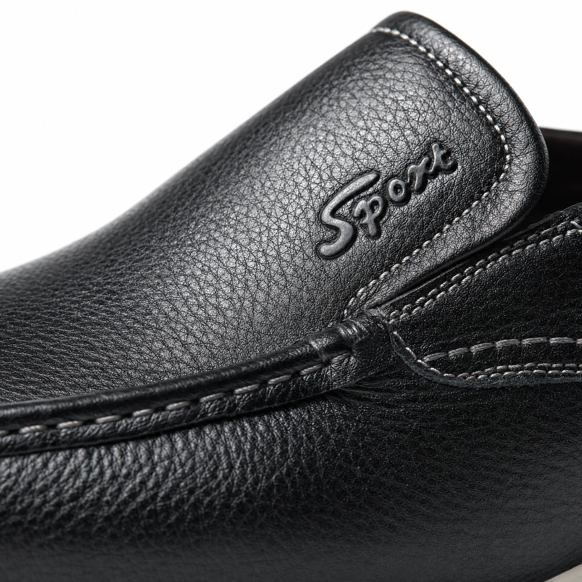 Black Leather Contrast Sole Loafers