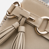 Beige Leather Tassel Buckle Loafers