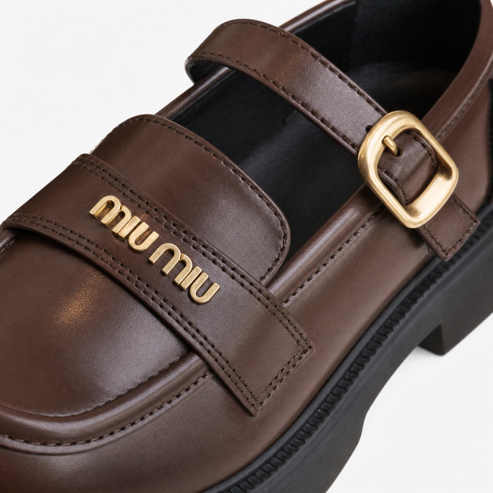 Brown Chunky Loafers Buckle Strap