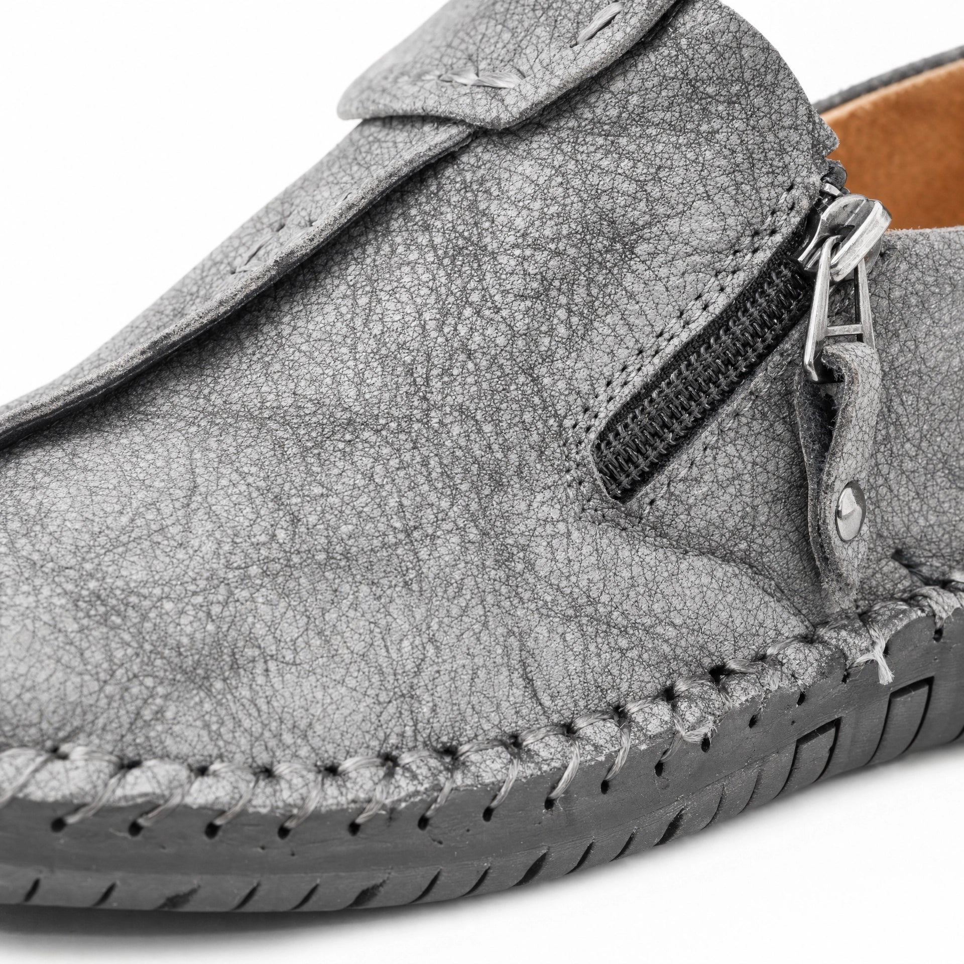 Grey Textured Zip Loafers