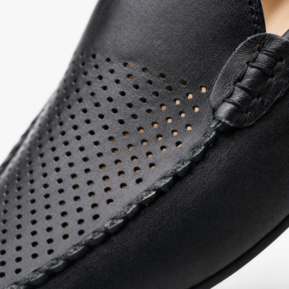 Black Breathable Leather Loafers