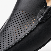 Black Breathable Leather Loafers