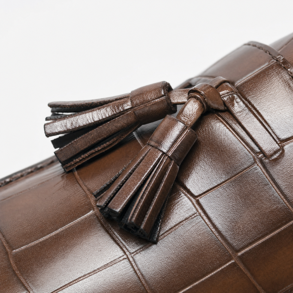 Embossed Tassel Loafers Square Toe