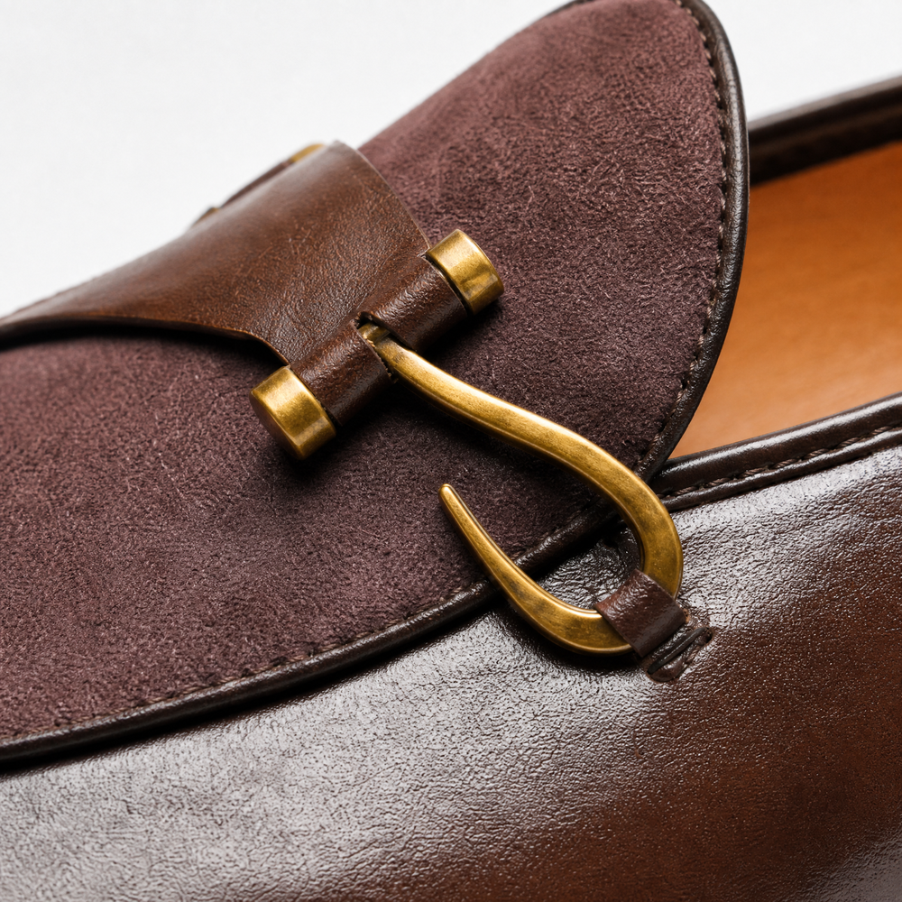 Brown Mixed Leather Horsebit Loafers