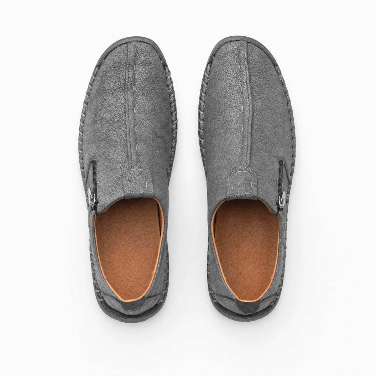 Grey Textured Zip Loafers