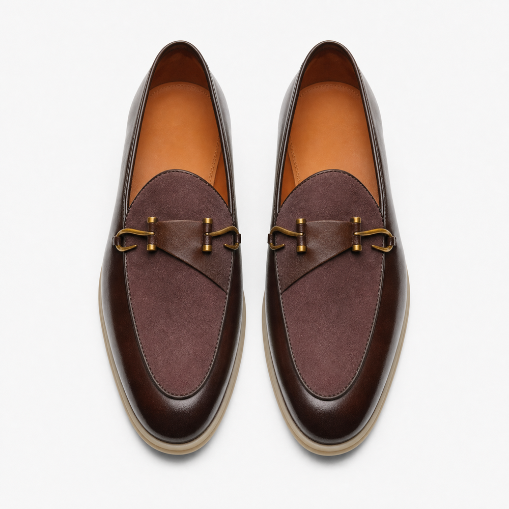 Brown Mixed Leather Horsebit Loafers