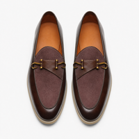Brown Mixed Leather Horsebit Loafers