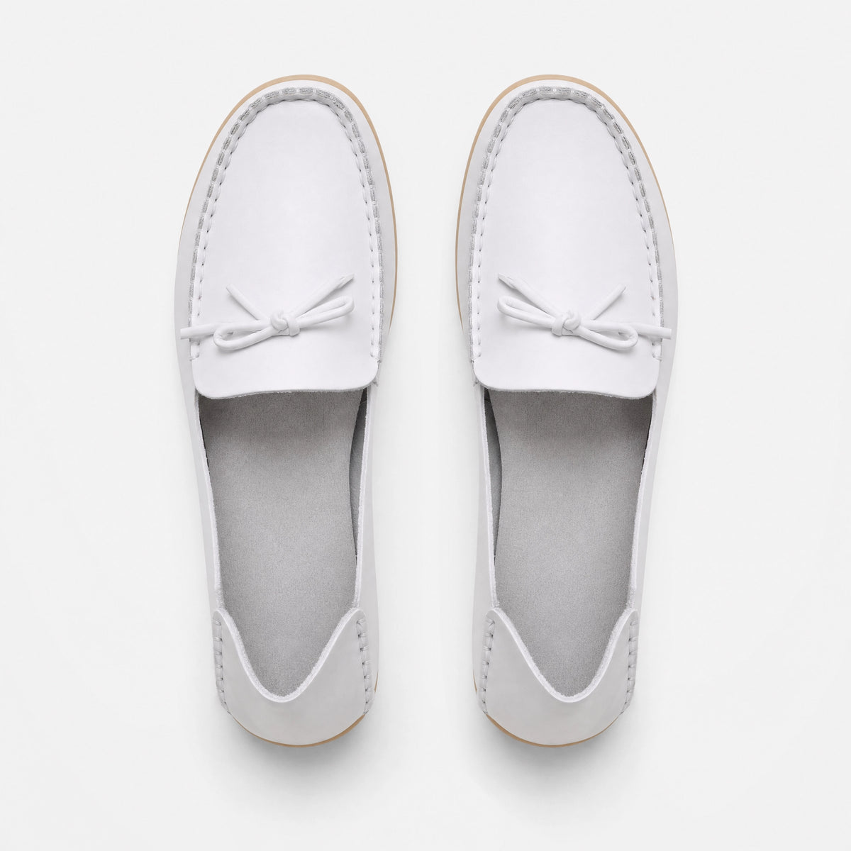 White Leather Studded Bow Loafers