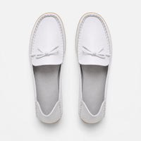 White Leather Studded Bow Loafers