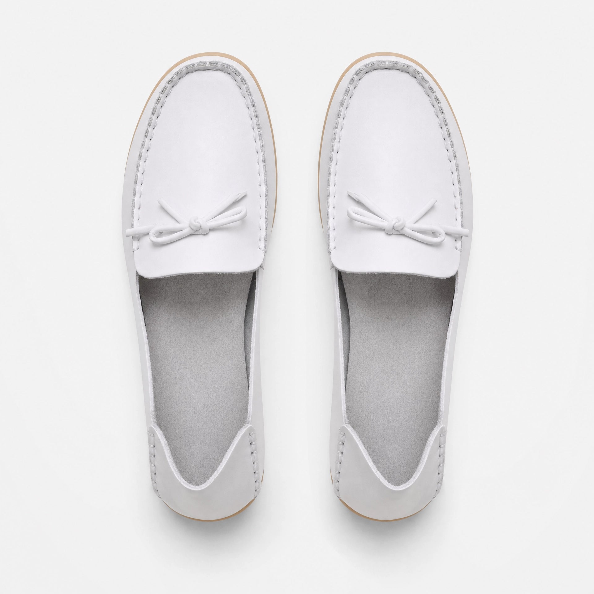 White Leather Studded Bow Loafers