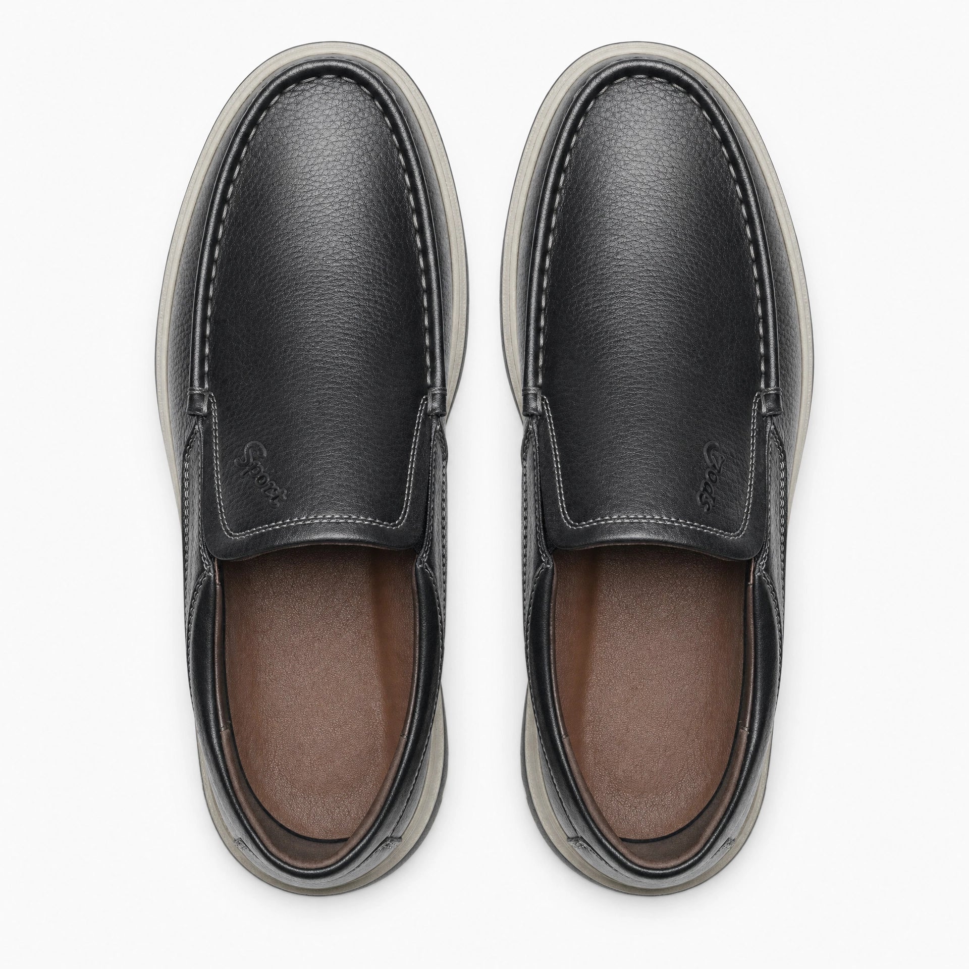 Black Leather Contrast Sole Loafers