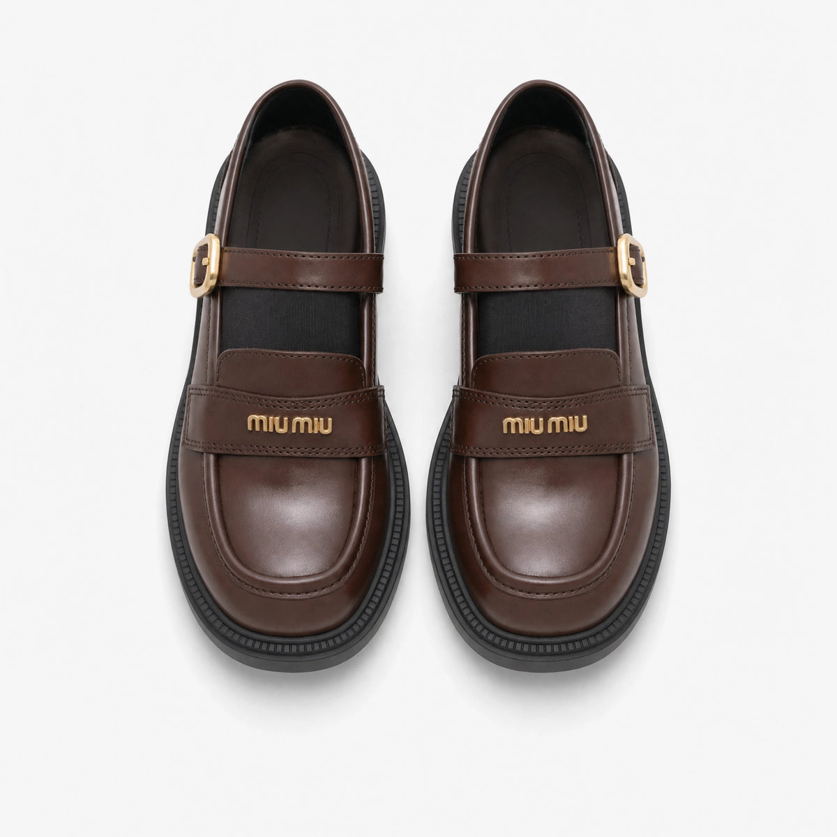 Brown Chunky Loafers Buckle Strap