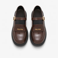 Brown Chunky Loafers Buckle Strap
