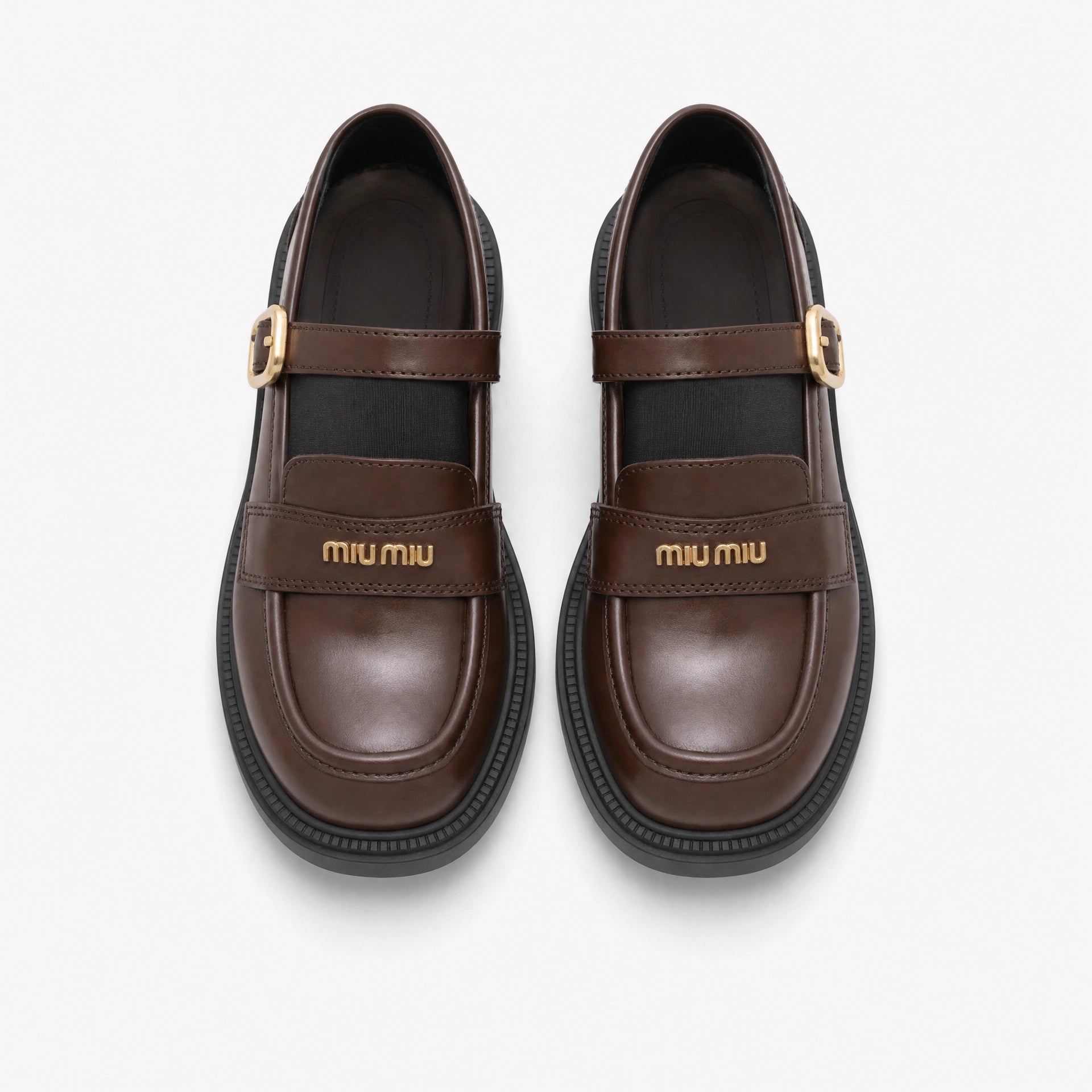 Brown Chunky Loafers Buckle Strap