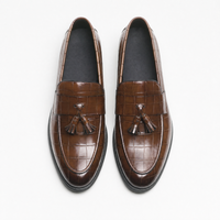 Embossed Tassel Loafers Square Toe