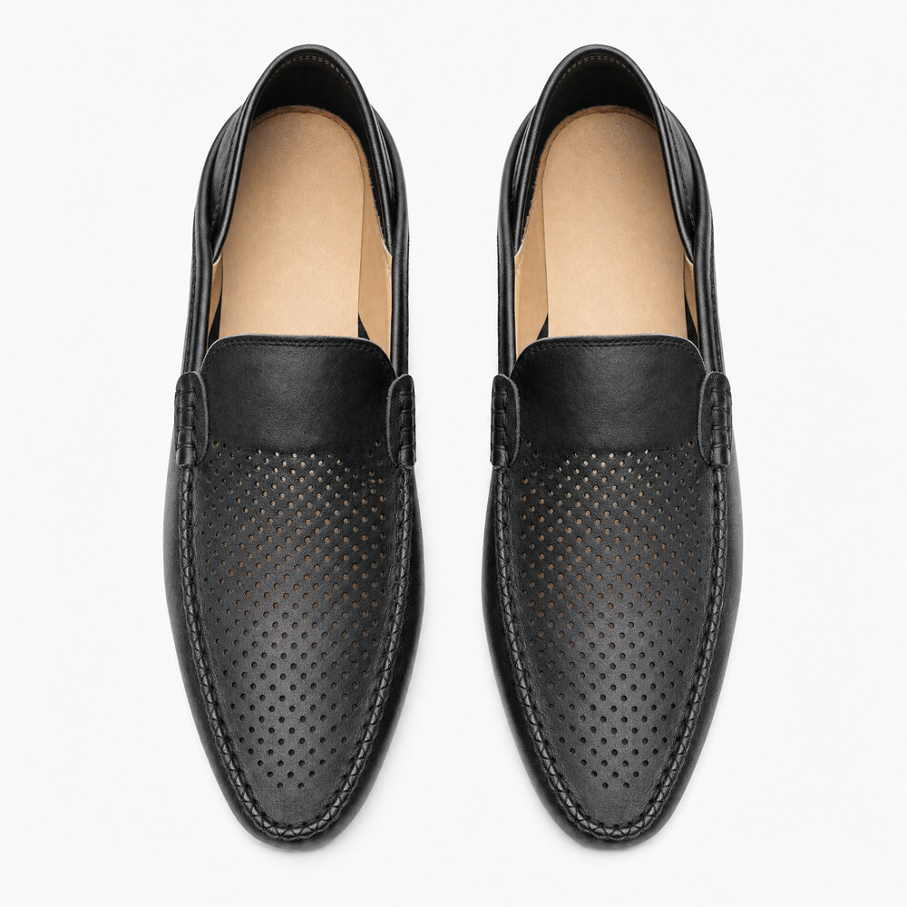 Black Breathable Leather Loafers
