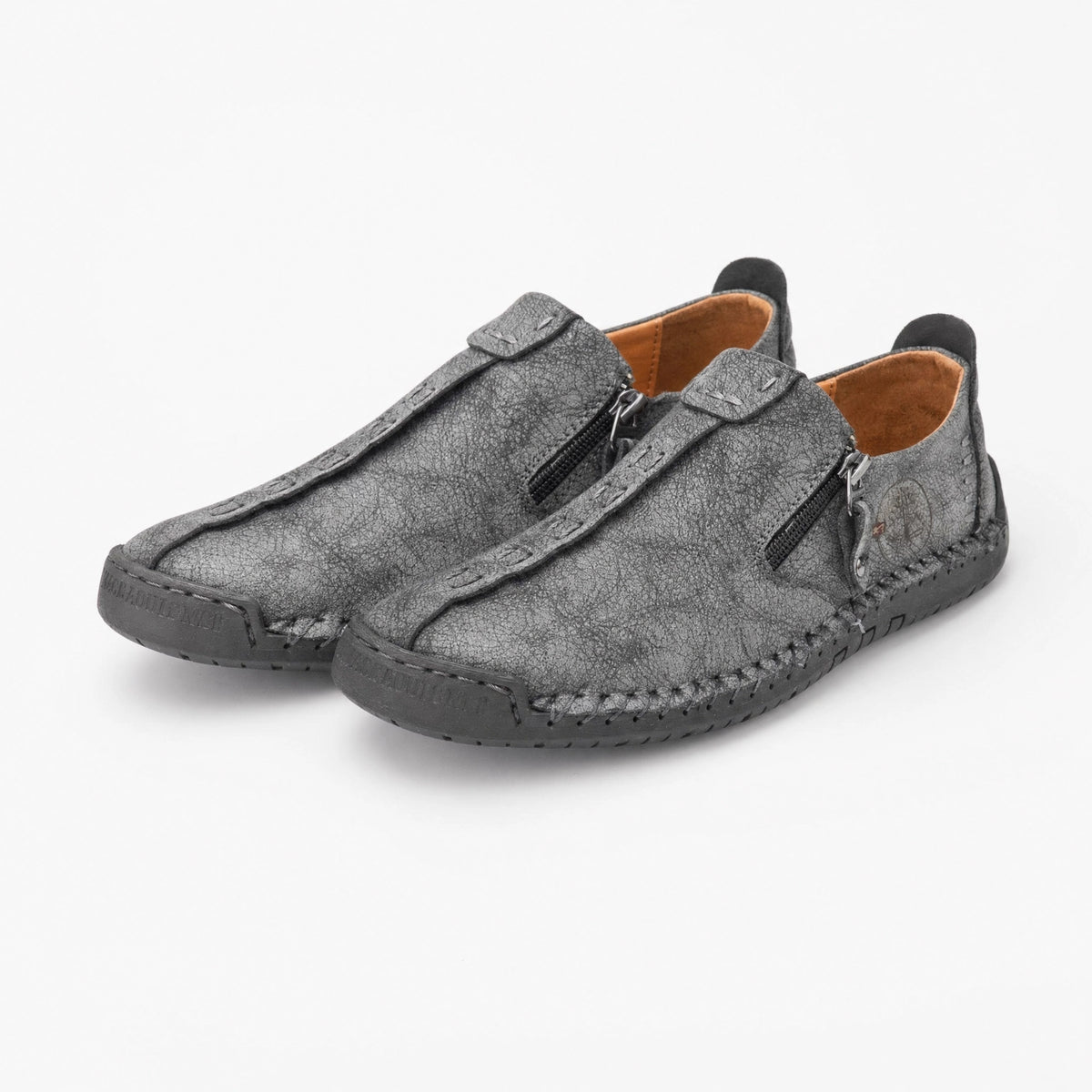 Grey Textured Zip Loafers