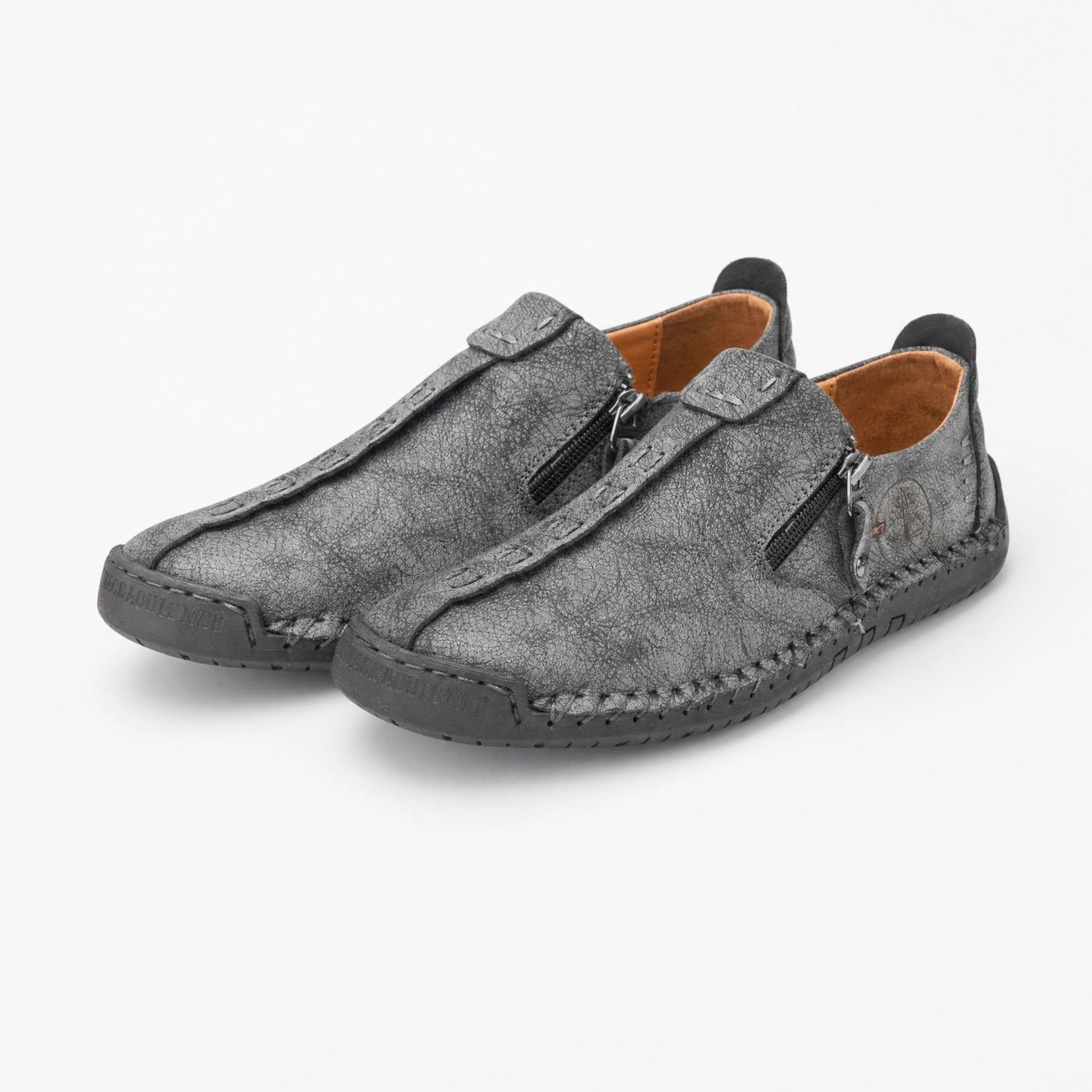 Grey Textured Zip Loafers