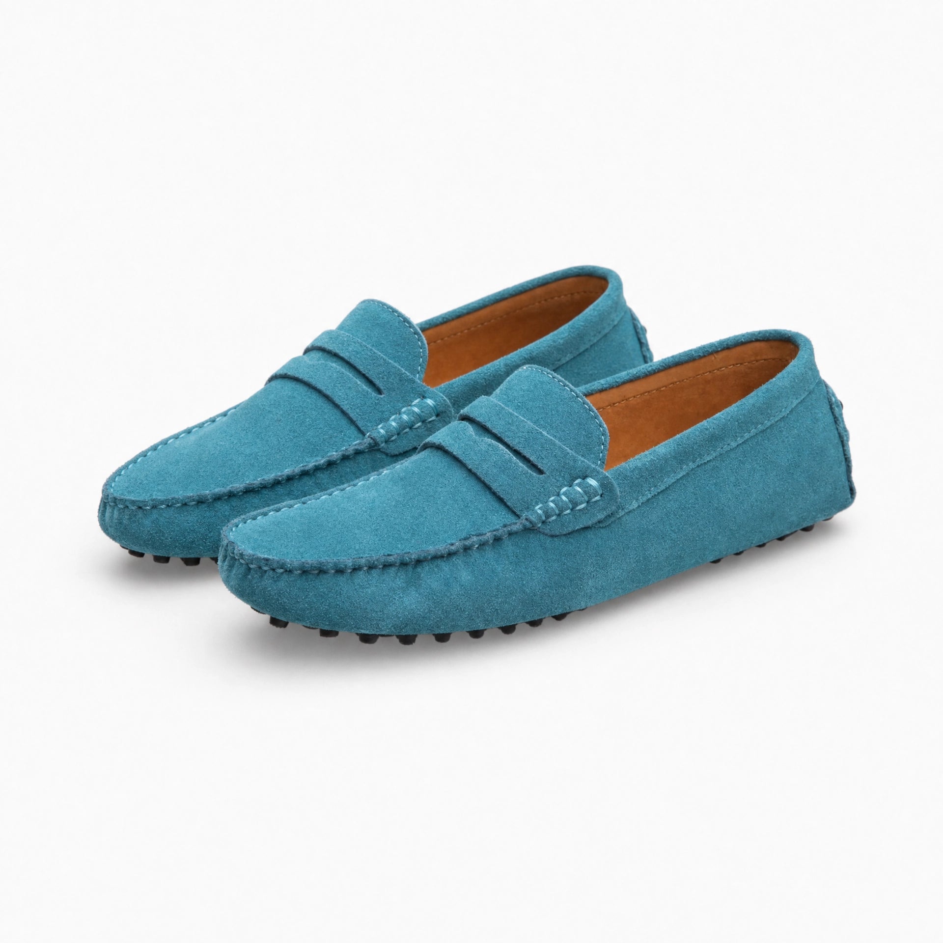Blue Suede Rubber Pebble Loafers