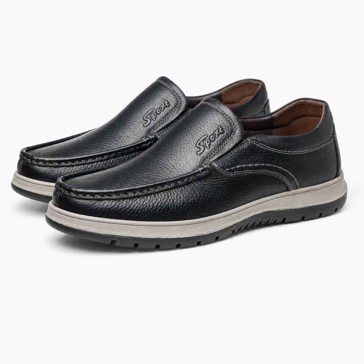 Black Leather Contrast Sole Loafers