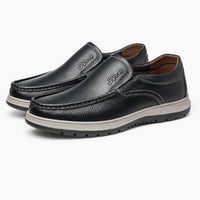 Black Leather Contrast Sole Loafers