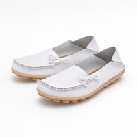 White Leather Studded Bow Loafers
