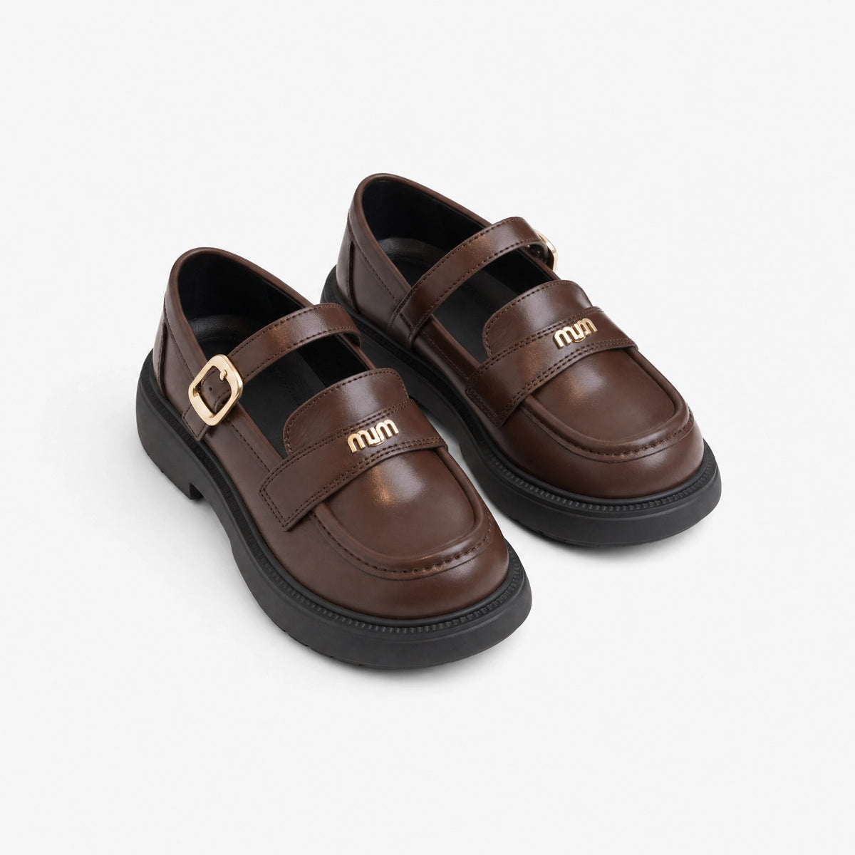 Brown Chunky Loafers Buckle Strap