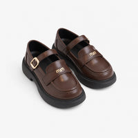Brown Chunky Loafers Buckle Strap