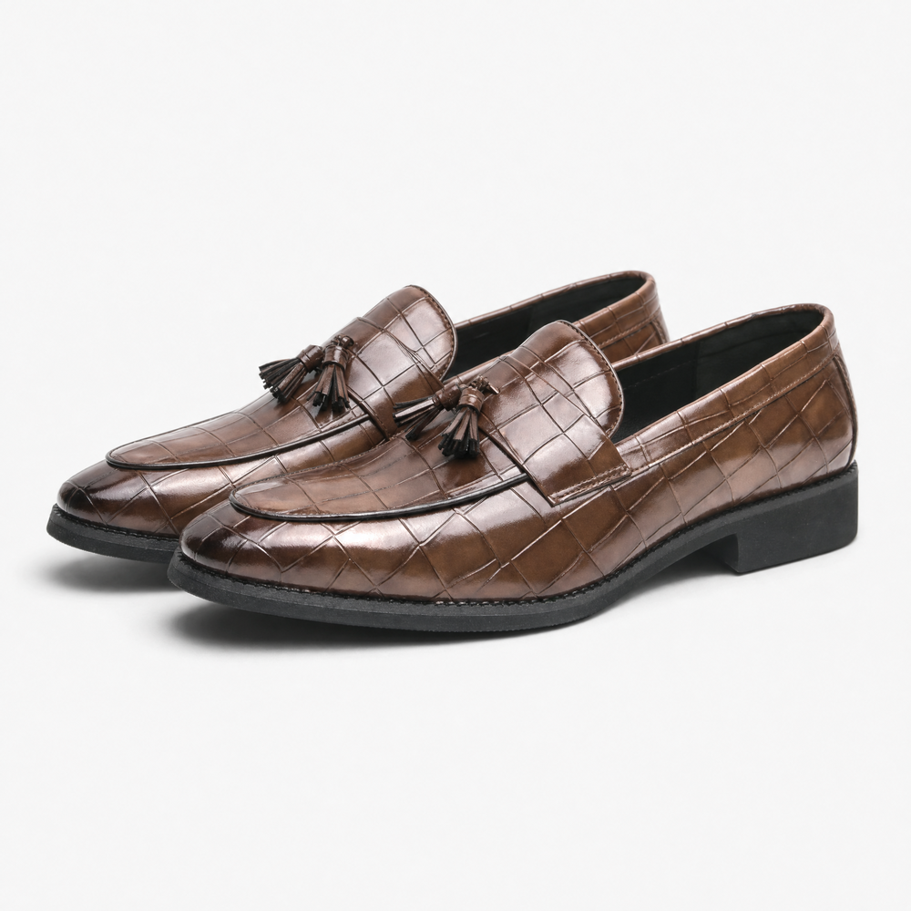Embossed Tassel Loafers Square Toe