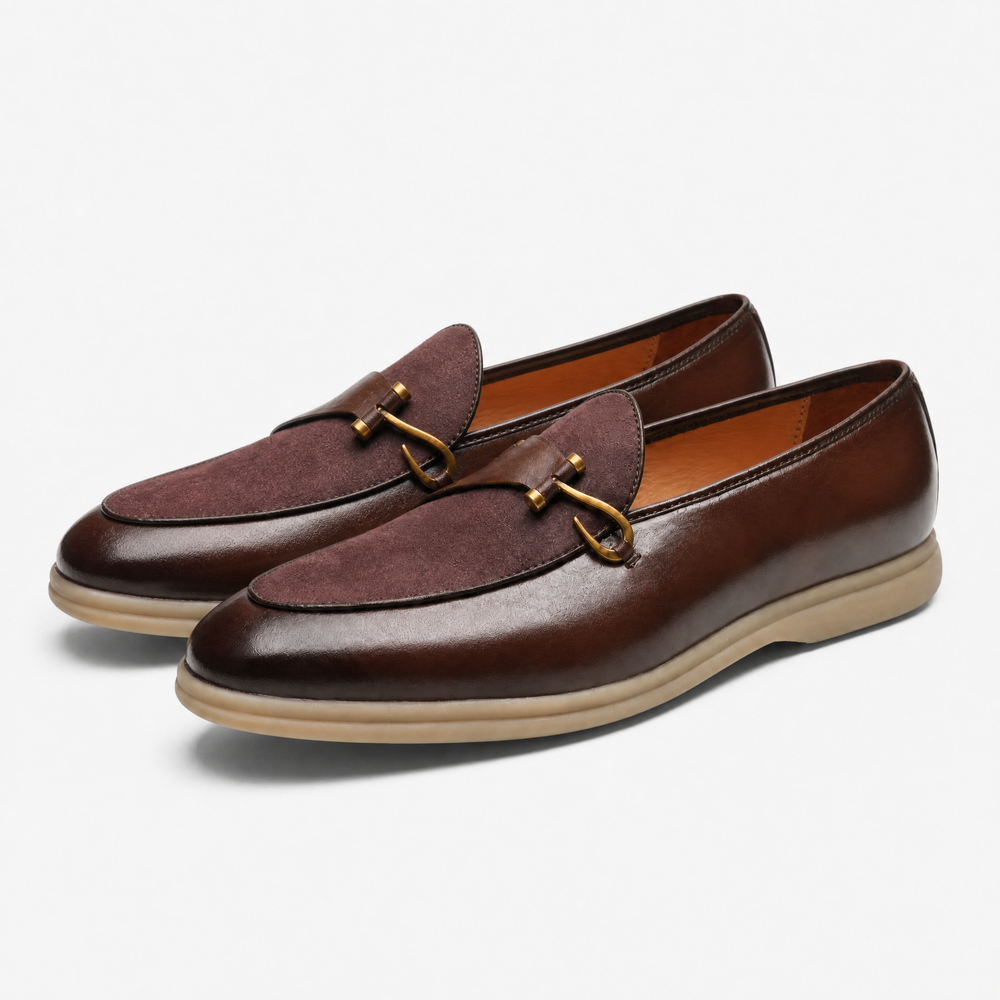 Brown Mixed Leather Horsebit Loafers