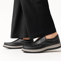 Black Leather Contrast Sole Loafers