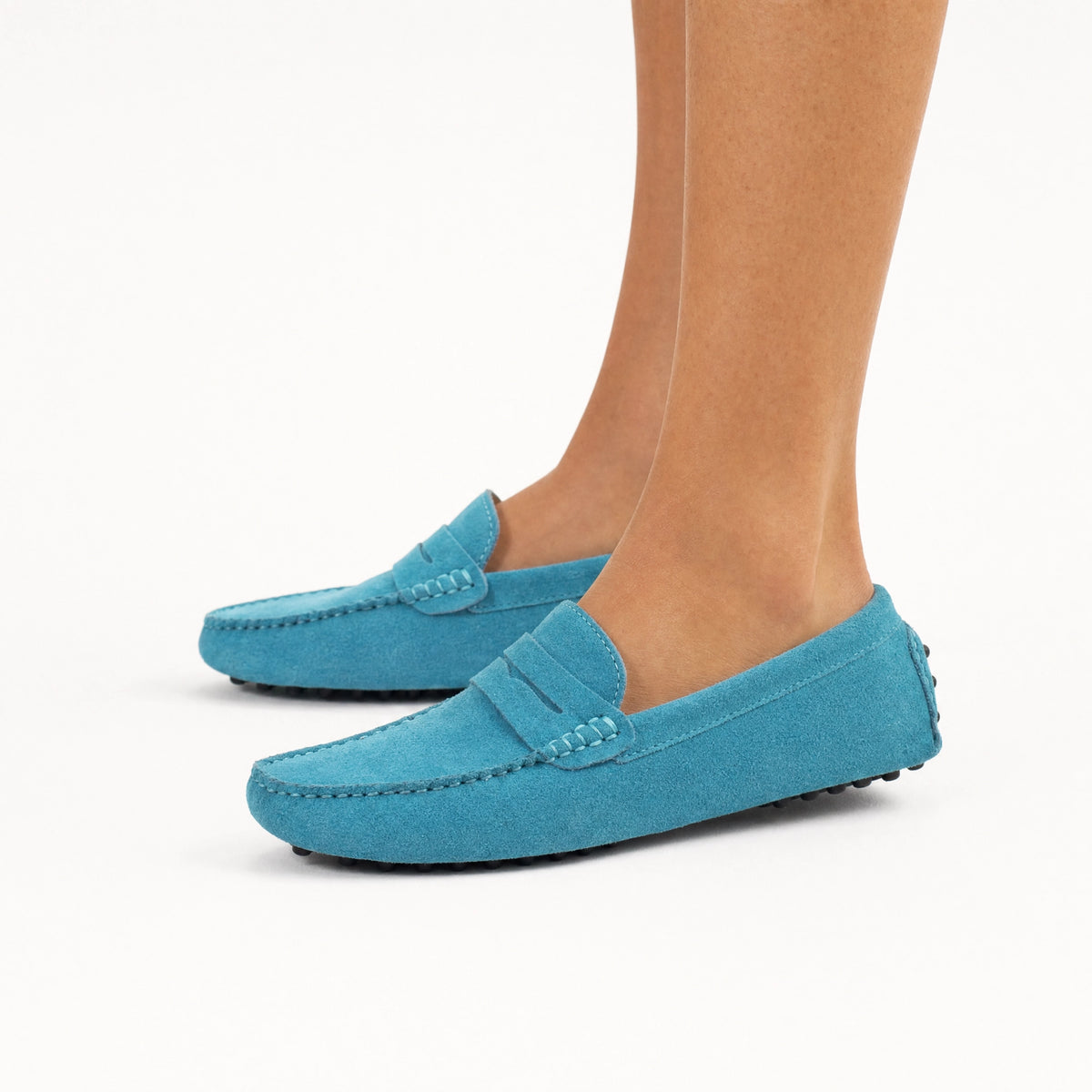 Blue Suede Rubber Pebble Loafers